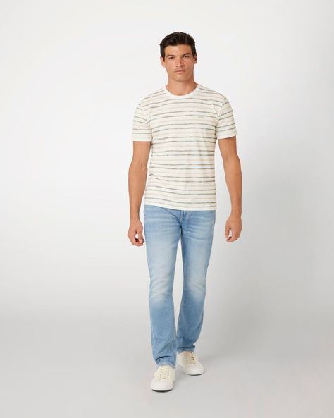 Polera Guess Hombre Ss Cn Striped Tee Beige-1