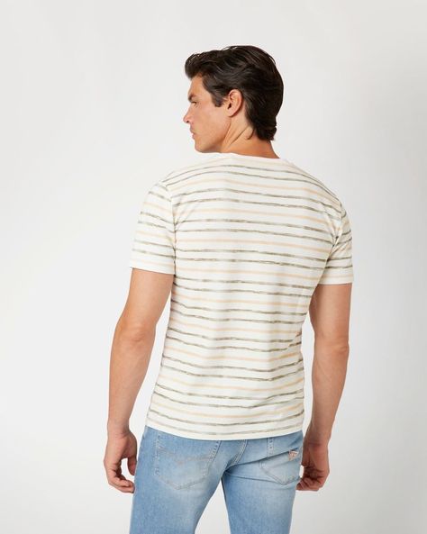 Polera Guess Hombre Ss Cn Striped Tee Beige-2