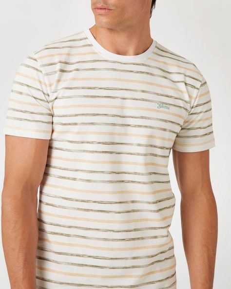 Polera Guess Hombre Ss Cn Striped Tee Beige-3