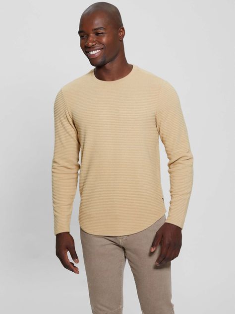 Polera Guess Hombre Ls Hudson Linear Texture Crew Café-0