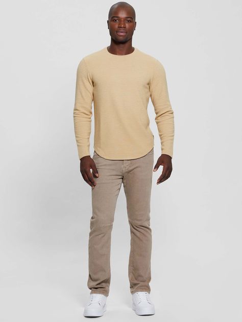 Polera Guess Hombre Ls Hudson Linear Texture Crew Café-1