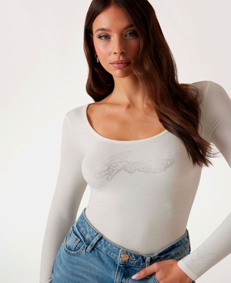 Polera Guess Mujer Ls Emmy Body Shiny Logo Blanco-3