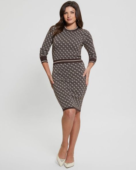 Falda Guess Mujer Lise 4G Skirt Swtr Café-1