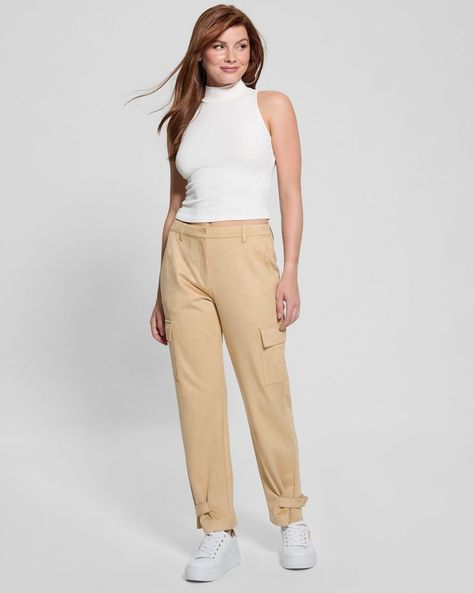 Pantalon Guess Mujer New Marzia Suede Cargo Beige-1