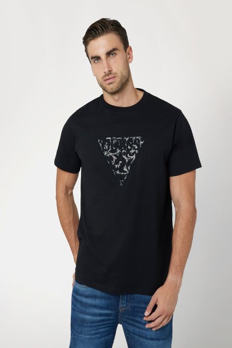 Polera Guess Hombre Ss Cn Embroidered Triangle Tee Negro-0