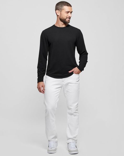 Polera Guess Hombre Ls Linear Texture Jrsy Crew Negro-1