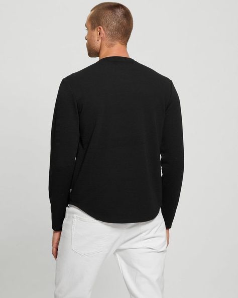 Polera Guess Hombre Ls Linear Texture Jrsy Crew Negro-5
