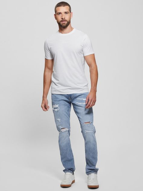 Polera Guess Hombre Ss Emb Pima Crew Blanco-1