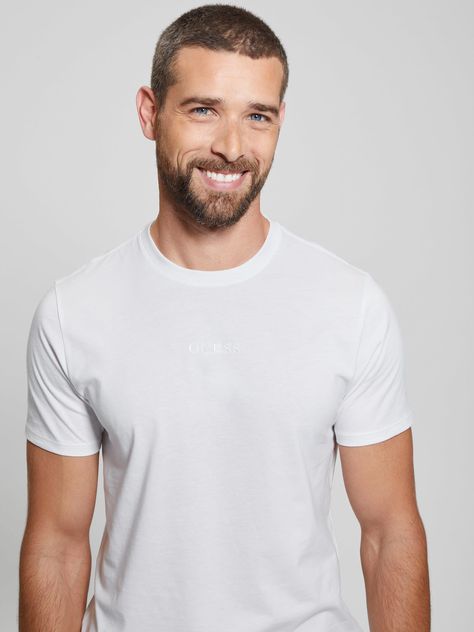 Polera Guess Hombre Ss Emb Pima Crew Blanco-2