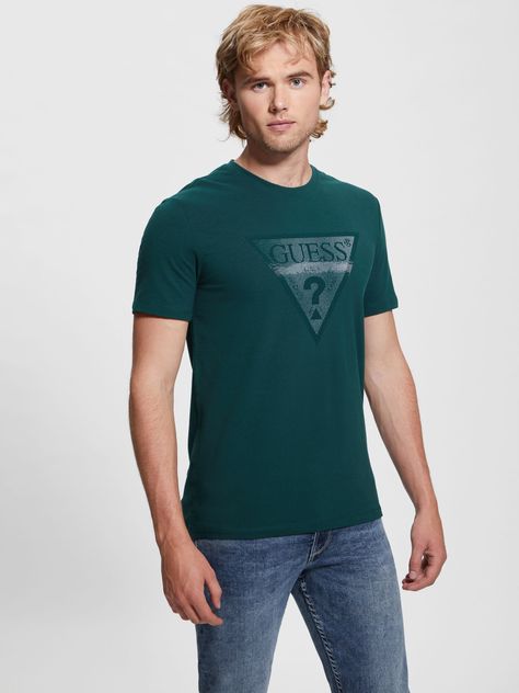 Polera Guess Hombre Ss Cn Shiny Gel Triangle Tee Verde-1
