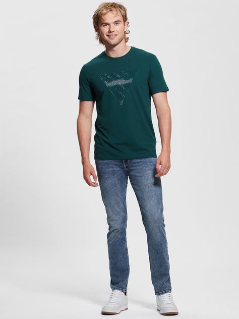 Polera Guess Hombre Ss Cn Shiny Gel Triangle Tee Verde-2
