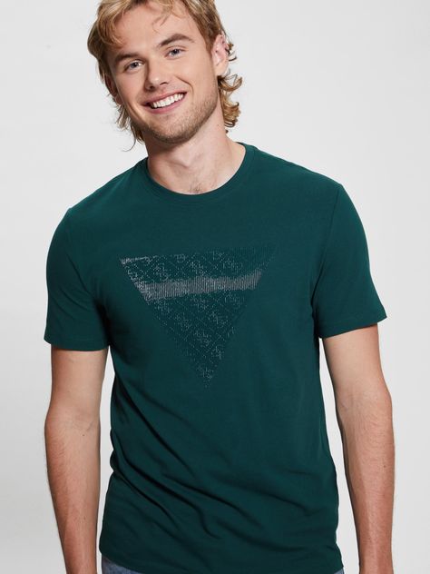 Polera Guess Hombre Ss Cn Shiny Gel Triangle Tee Verde-3