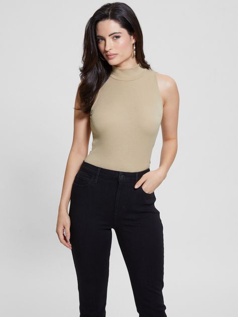 Polera Guess Mujer Sl Mock Nk Rib Priscilla Tank Beige-0