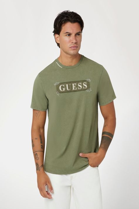 Polera Guess Hombre Ss Bsc Guess Applique Tee Verde-0