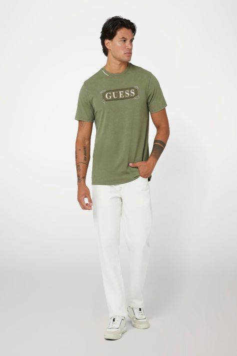 Polera Guess Hombre Ss Bsc Guess Applique Tee Verde-1