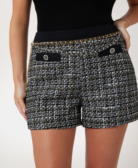 Short Guess Mujer Yvonne Mix Denim Tweed Short Negro-3