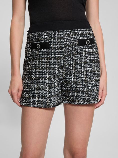 Short Guess Mujer Yvonne Mix Denim Tweed Short Negro-4