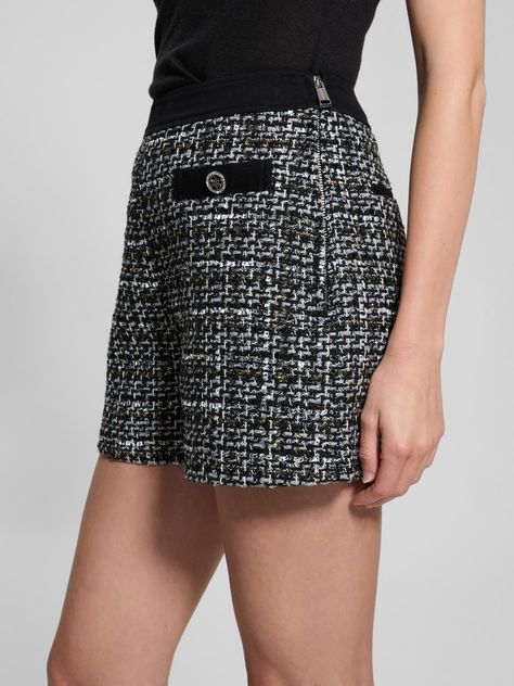 Short Guess Mujer Yvonne Mix Denim Tweed Short Negro-5