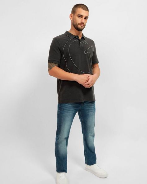 Polera Guess Hombre G Letter Ss Polo Negro-1