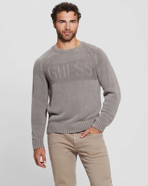 Tejido Guess Hombre Ellery Cn Stitched Logo Swtr Beige-0