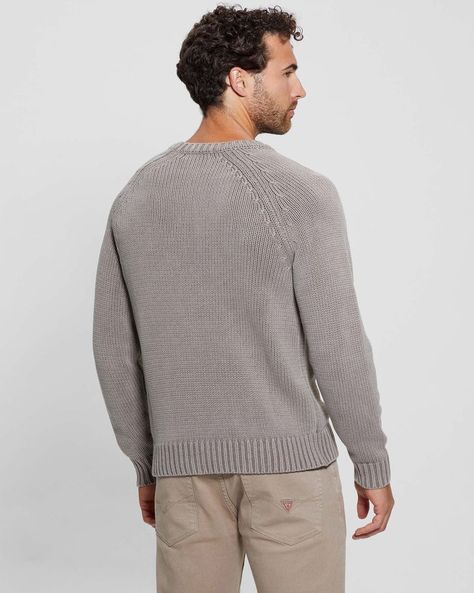 Tejido Guess Hombre Ellery Cn Stitched Logo Swtr Beige-3