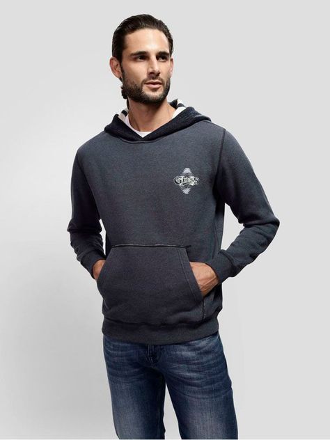 Poleron Guess Hombre Contrast Hoodie Sweatshirt Gris-0