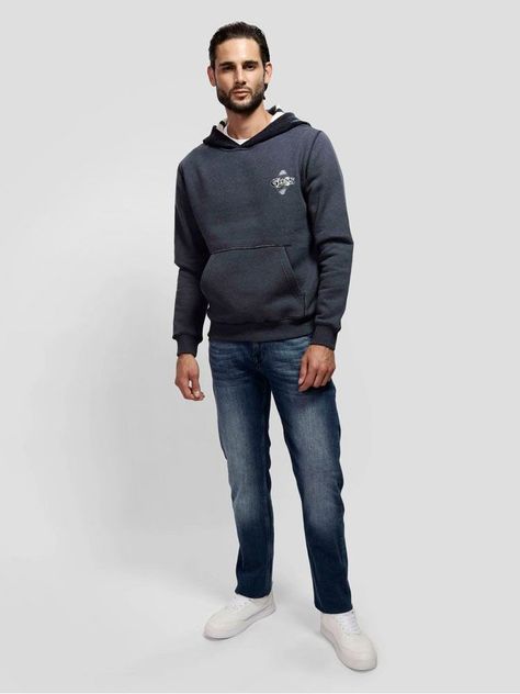 Poleron Guess Hombre Contrast Hoodie Sweatshirt Gris-1