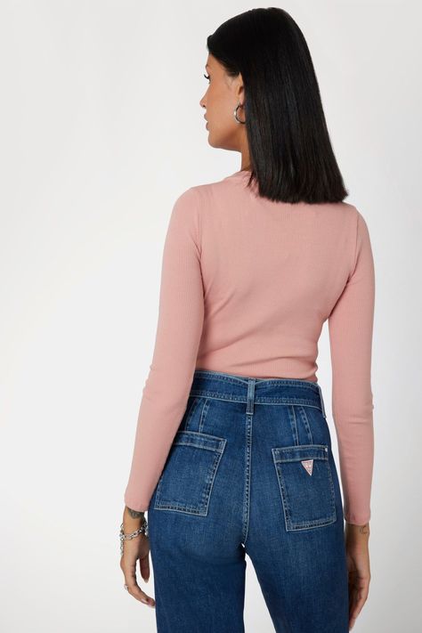 Polera Guess Mujer Ls Kyla Rib Henley Rosado-2