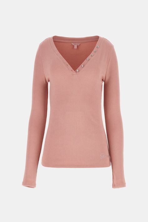 Polera Guess Mujer Ls Kyla Rib Henley Rosado-4