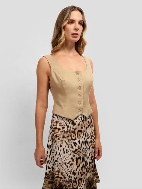 Blusa Guess Mujer Sl Ambre Vest Top Beige-0