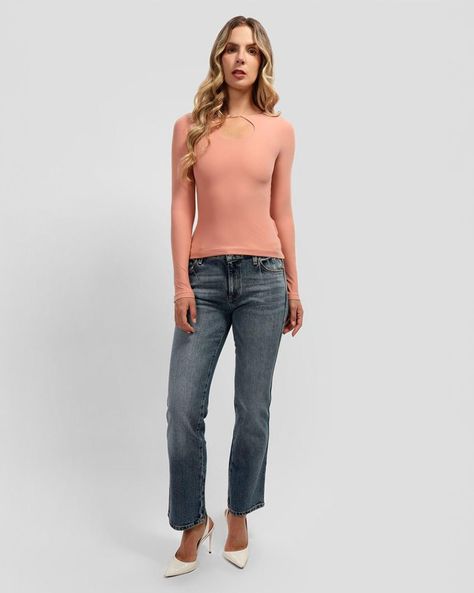 Polera Guess Mujer Ls Amira Logo Placket Top Rosado-1