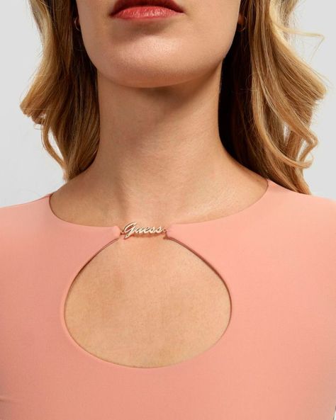 Polera Guess Mujer Ls Amira Logo Placket Top Rosado-2