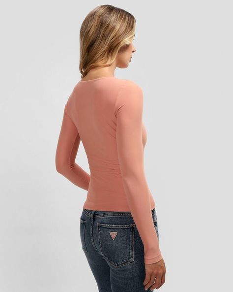 Polera Guess Mujer Ls Amira Logo Placket Top Rosado-3