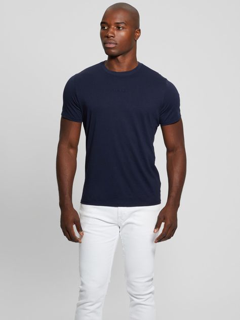 Polera Guess Hombre Ss Emb Pima Crew Azul-0