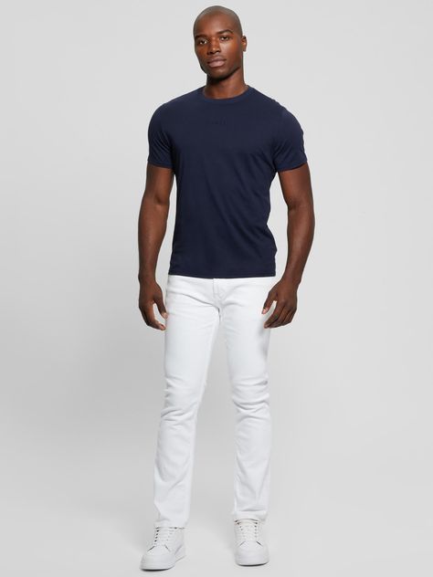 Polera Guess Hombre Ss Emb Pima Crew Azul-1
