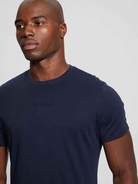Polera Guess Hombre Ss Emb Pima Crew Azul-2