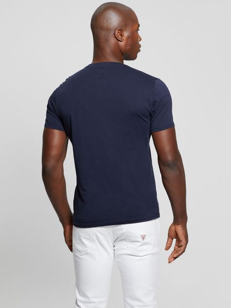 Polera Guess Hombre Ss Emb Pima Crew Azul-3