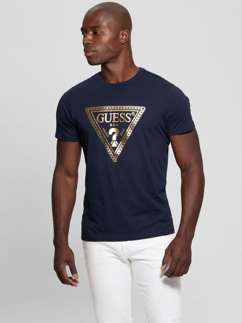 Polera Guess Hombre Ss Bsc Chain Tri Logo Tee Azul-0