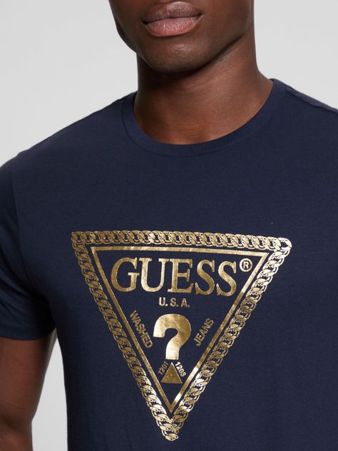 Polera Guess Hombre Ss Bsc Chain Tri Logo Tee Azul-1