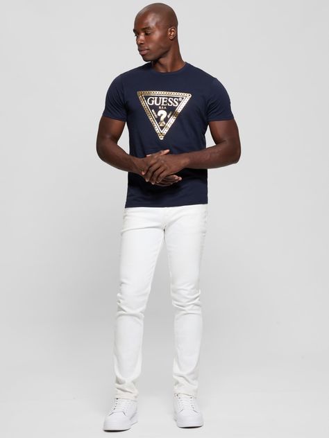 Polera Guess Hombre Ss Bsc Chain Tri Logo Tee Azul-2