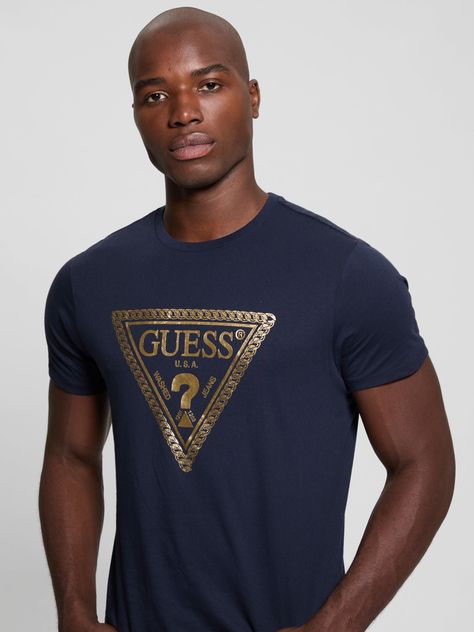 Polera Guess Hombre Ss Bsc Chain Tri Logo Tee Azul-3