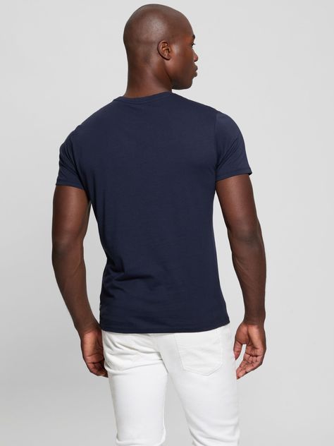 Polera Guess Hombre Ss Bsc Chain Tri Logo Tee Azul-4
