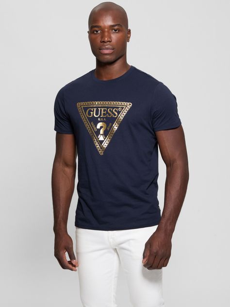 Polera Guess Hombre Ss Bsc Chain Tri Logo Tee Azul-5