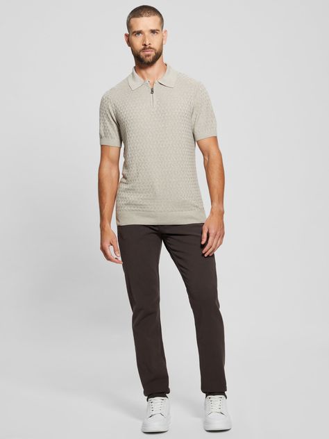 Polera Guess Hombre Ss Checkered Zip Kyle Polo Beige-1