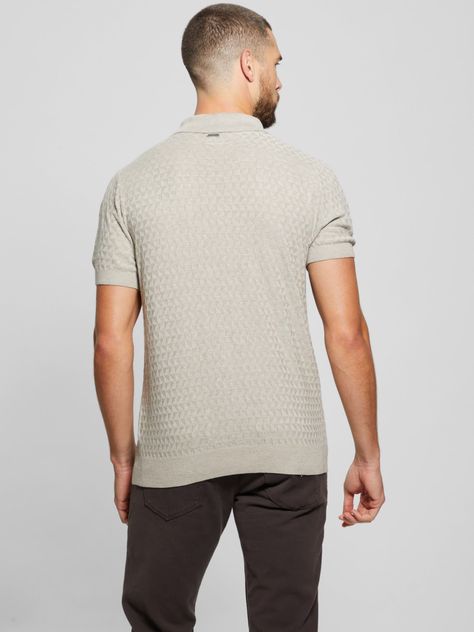 Polera Guess Hombre Ss Checkered Zip Kyle Polo Beige-3
