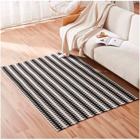 Alfombra tejida de algodon 120x180 cm Negro-2