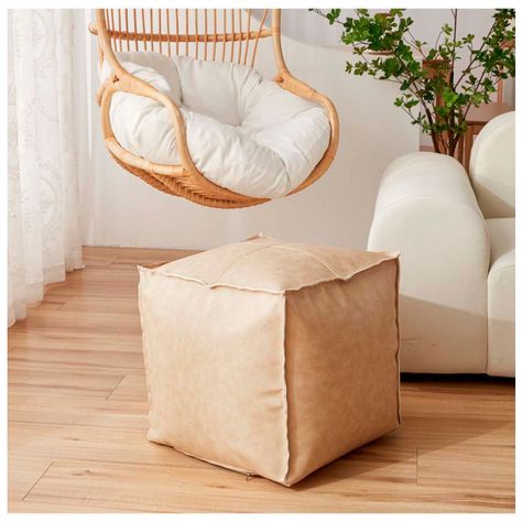 Pufs otomano de estilo nórdico Beige 45x45 cm-1