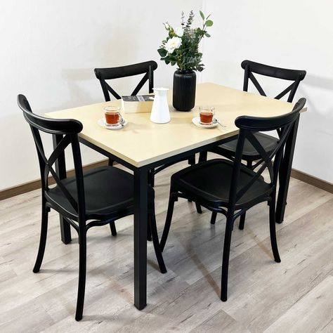 Juego de Comedor New York + 4 Sillas Crossback Retro negras-0