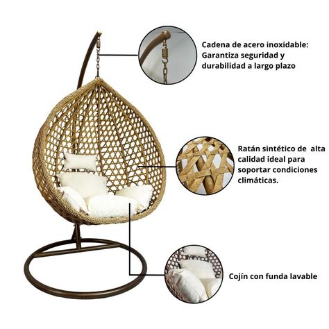 Silla Colgante Hawái L Caramelo Cojín Marfil-6
