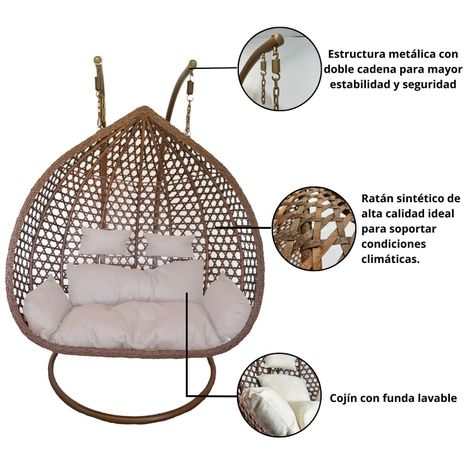 Silla Colgante Hawái XXL Chocolate Cojín Marfil-3